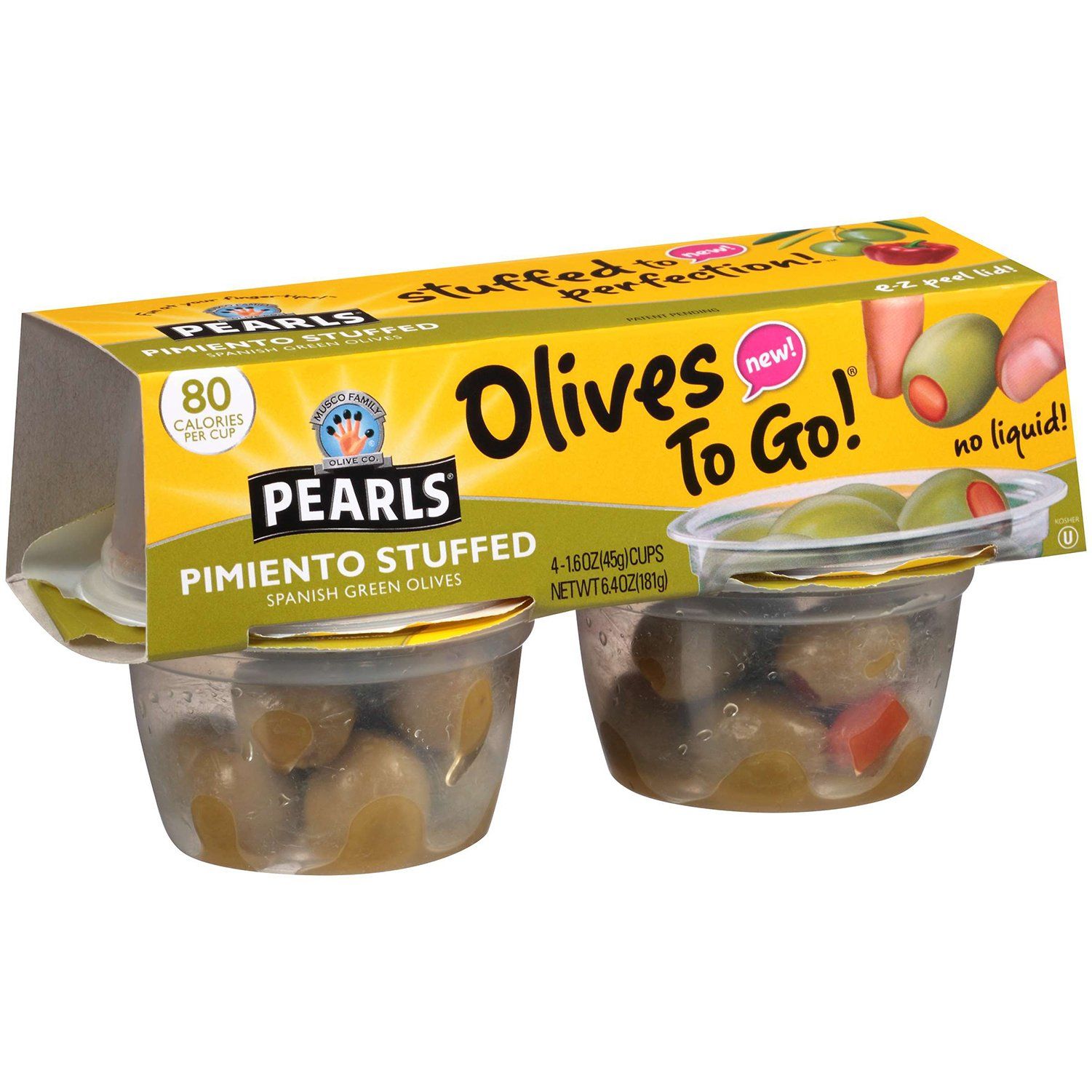 Pearls Olives To Go Cups Pearls Pimiento Stuffed 1.6 Oz-4 Count 