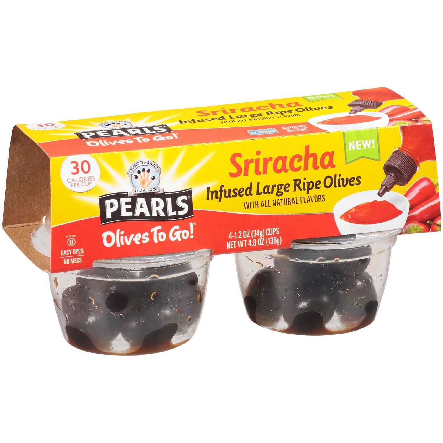 Pearls Olives To Go Cups Pearls Sriracha 1.2 Oz-4 Count 