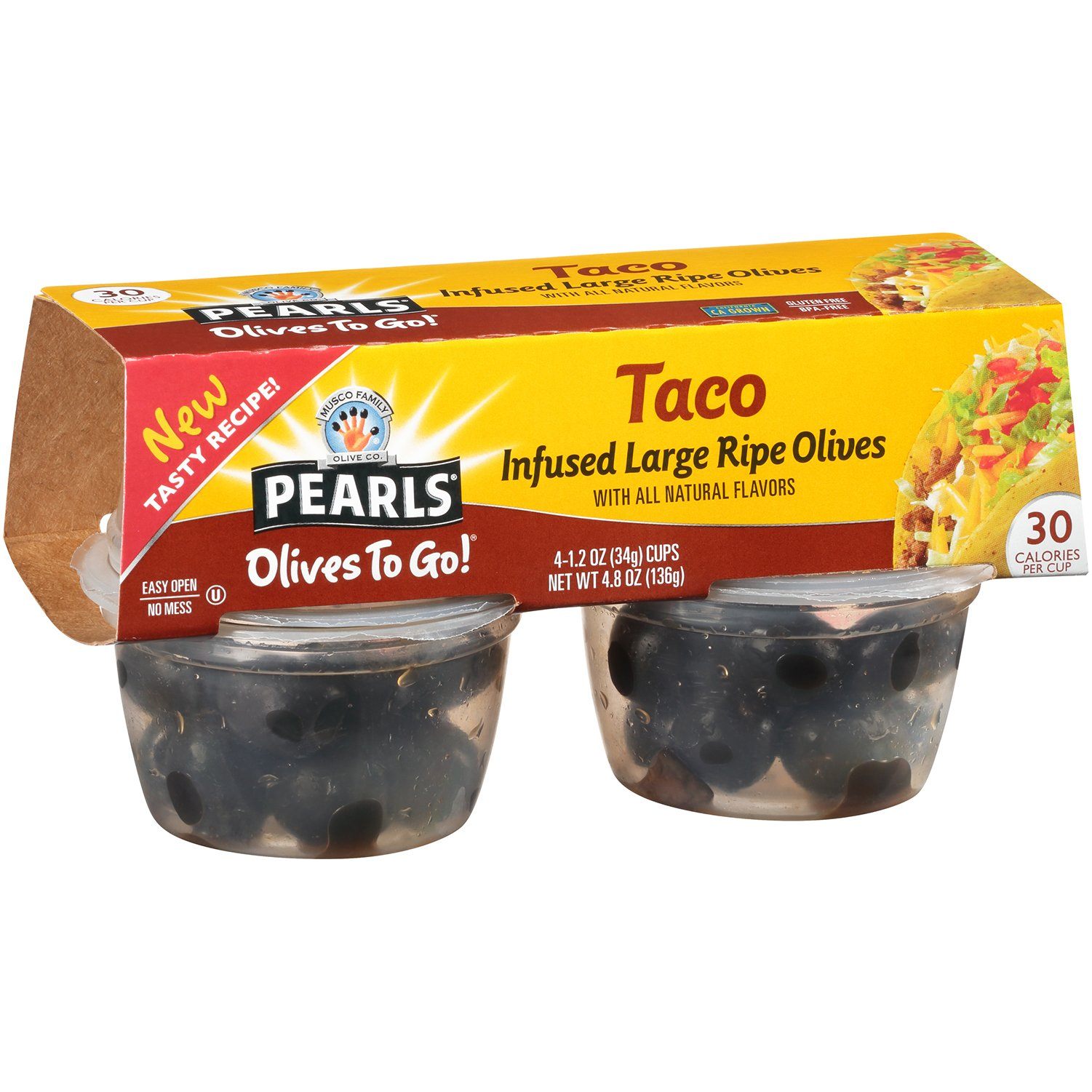 Pearls Olives To Go Cups Pearls Taco 1.2 Oz-4 Count 