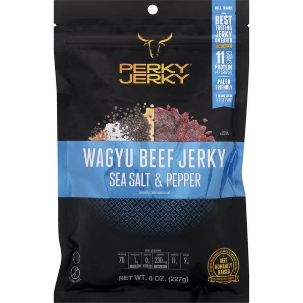 Perky Jerky Wagyu Beef Jerky Perky Jerky Sea Salt and Pepper 8 Ounce 