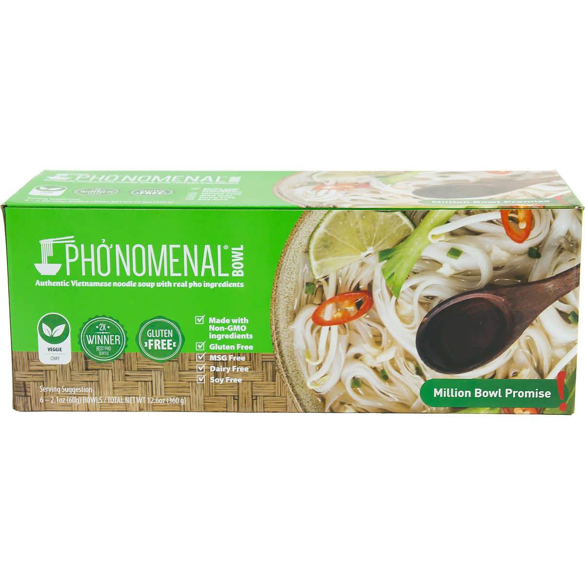 Pho'nomenal Vietnamese Noodle Soup Bowl Pho'nomenal Veggie 2.1 Oz-6 Count 