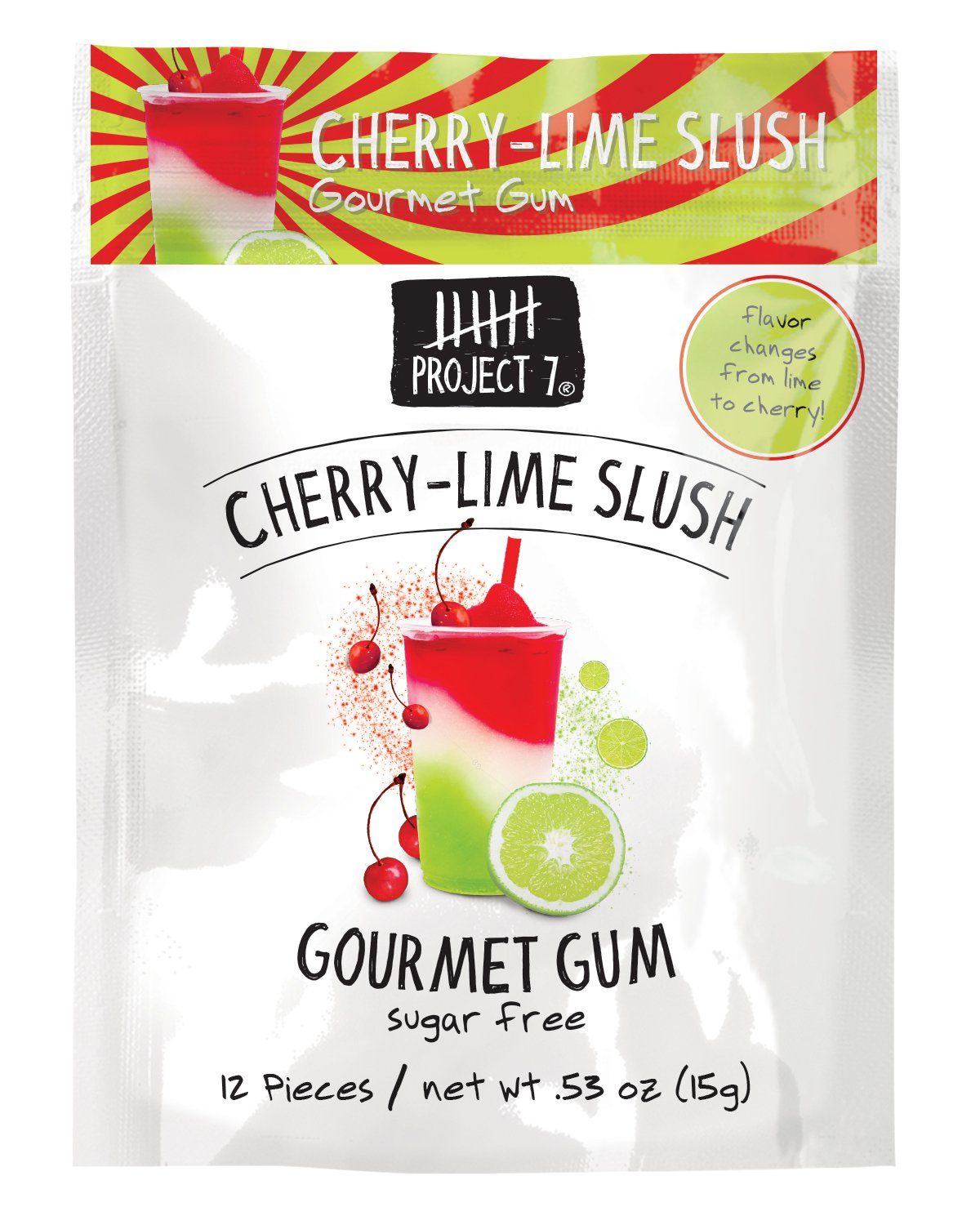 Project 7 Gourmet Gum Sugar Free Snackathon Foods Cherry-Lime Slush 0.53 Ounce 