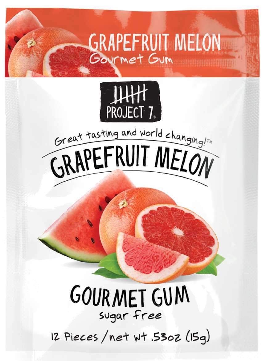Project 7 Gourmet Gum Sugar Free Snackathon Foods Grapefruit Melon 0.53 Ounce 