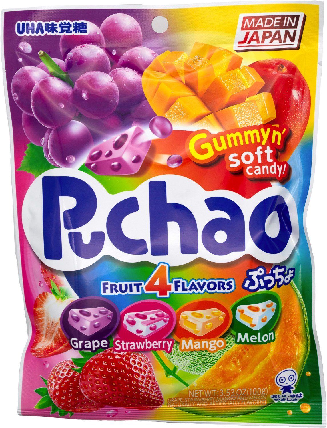 Puchao Gummy n' Soft Candy Puchao Fruit 4 Flavors 3.53 Ounce 