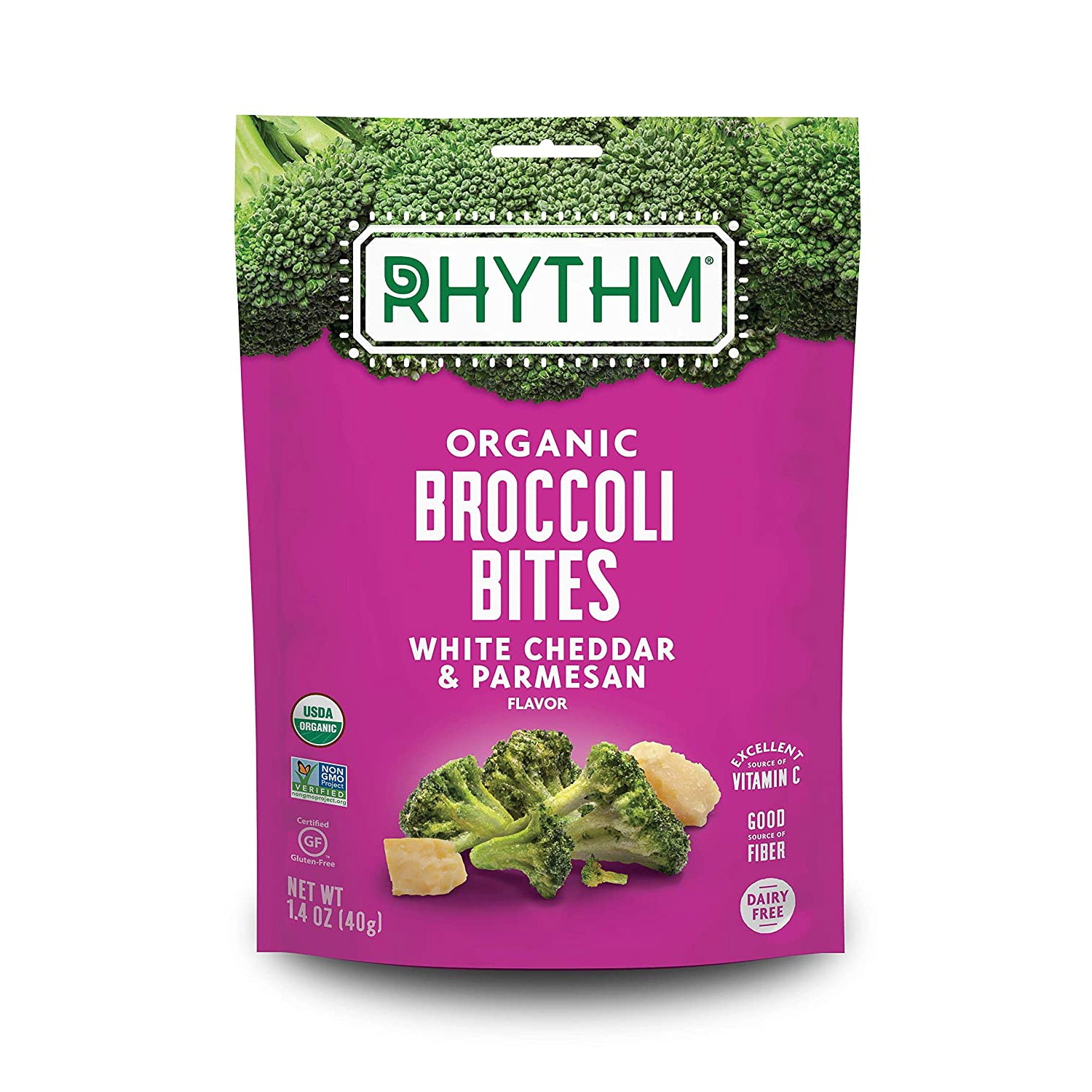 Rhythm Organic Broccoli Bites Success Rhythm Superfoods White Cheddar & Parmesan 1.4 Ounce 