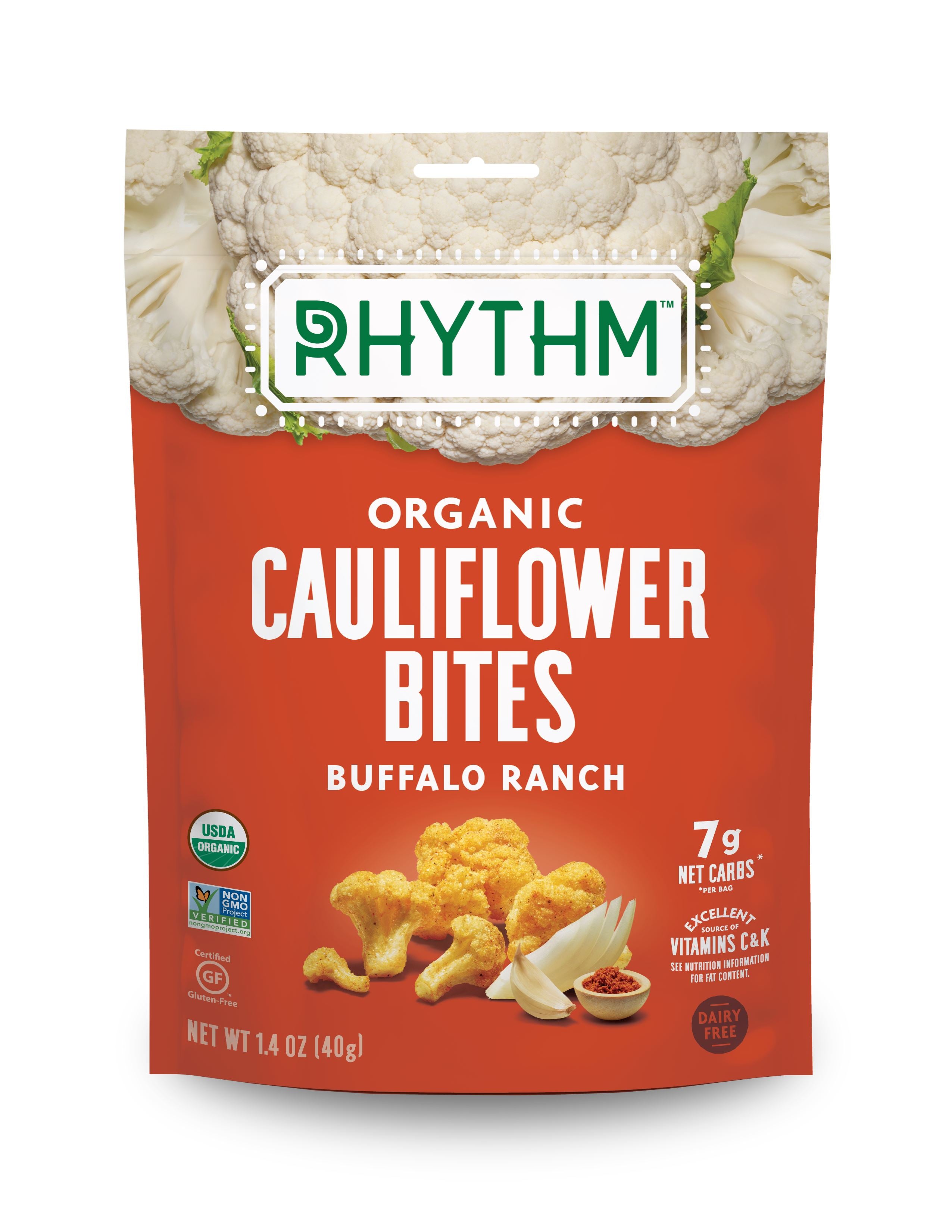 Rhythm Organic Cauliflower Bites Rhythm Superfoods Buffalo Ranch 1.4 Ounce 