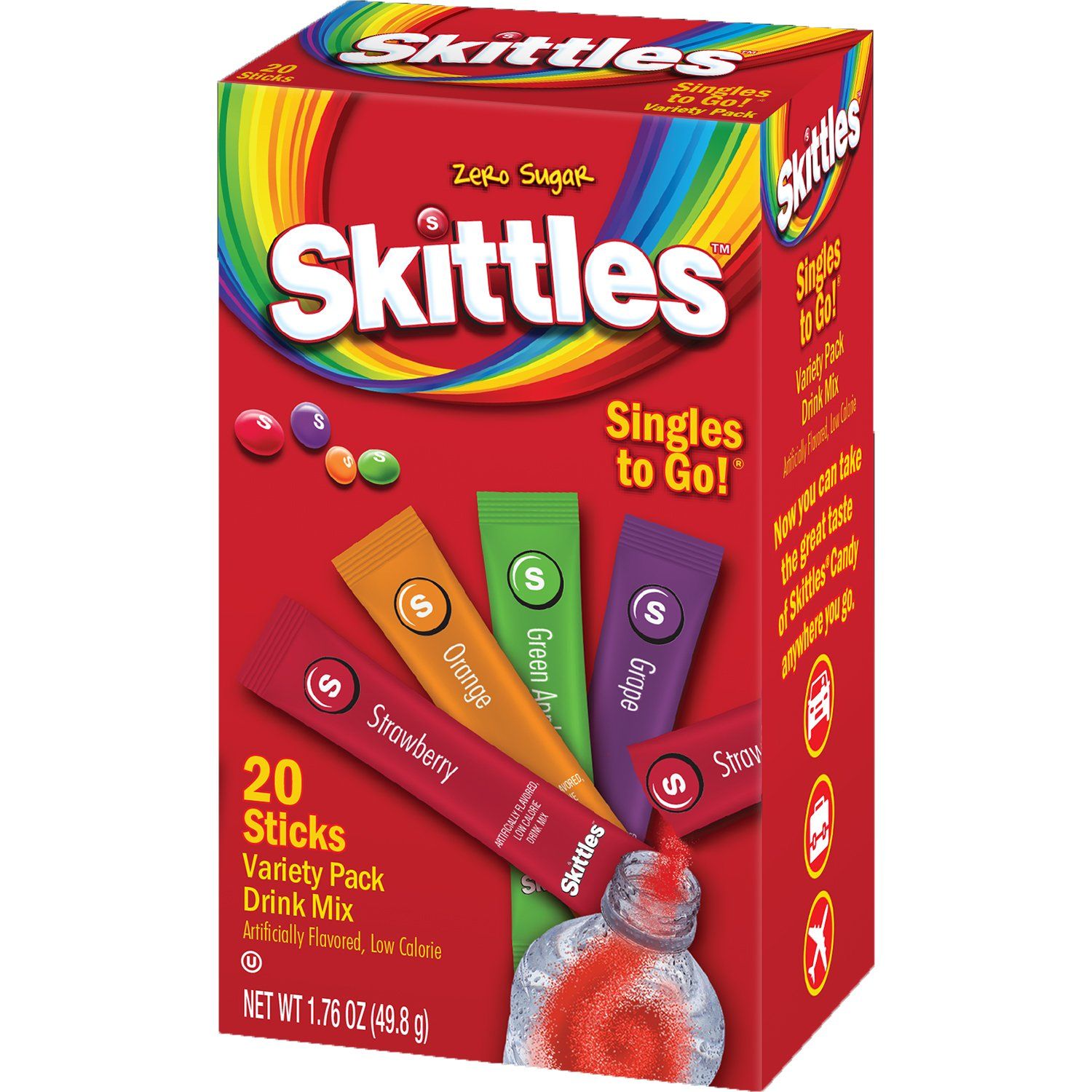 Skittles Singles to Go Drink Mix Skittles Variety 20 Sticks 