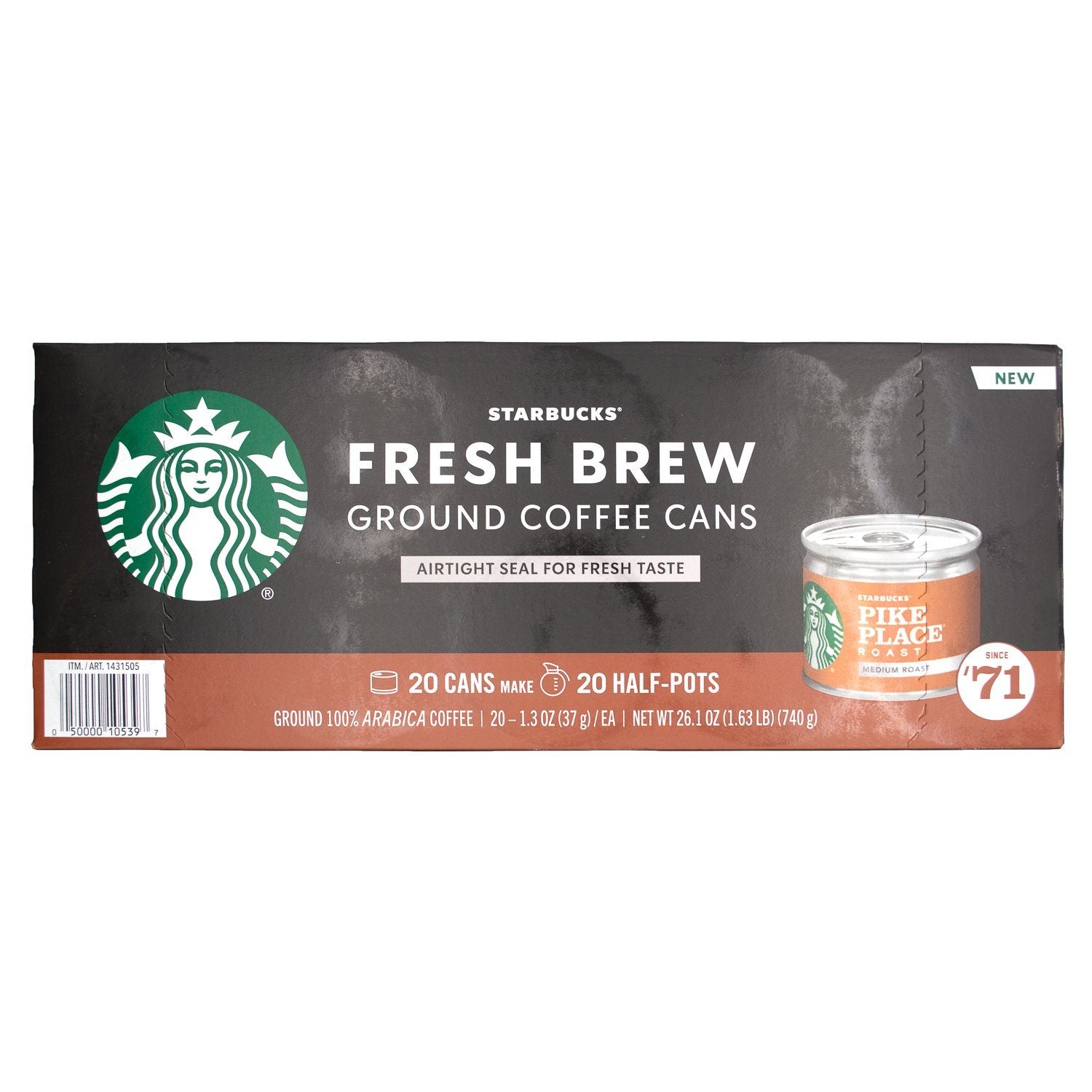 Starbucks Fresh Brew Ground Coffee Cans Starbucks Pike Place 1.3 Ounce-20 Count 