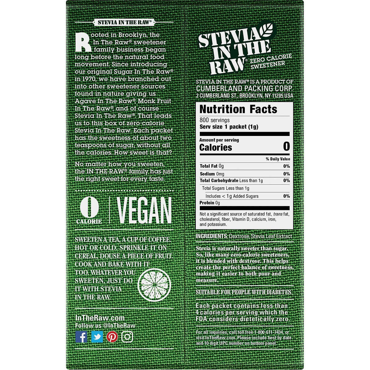 Stevia in the Raw Zero Calorie Sweetener Portion Packets Stevia in the Raw 