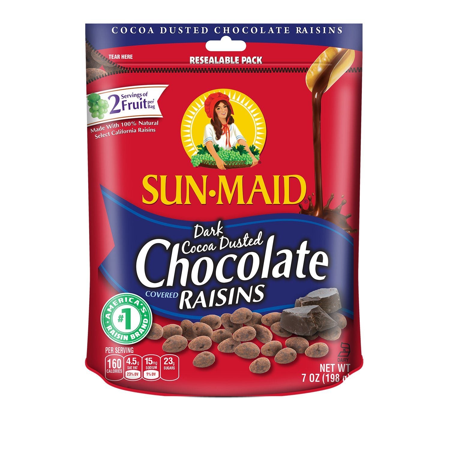 Sun-Maid Pure Milk Chocolate Raisins Meltable Sun-Maid Cocoa Dusted Chocolate 7 Ounce 