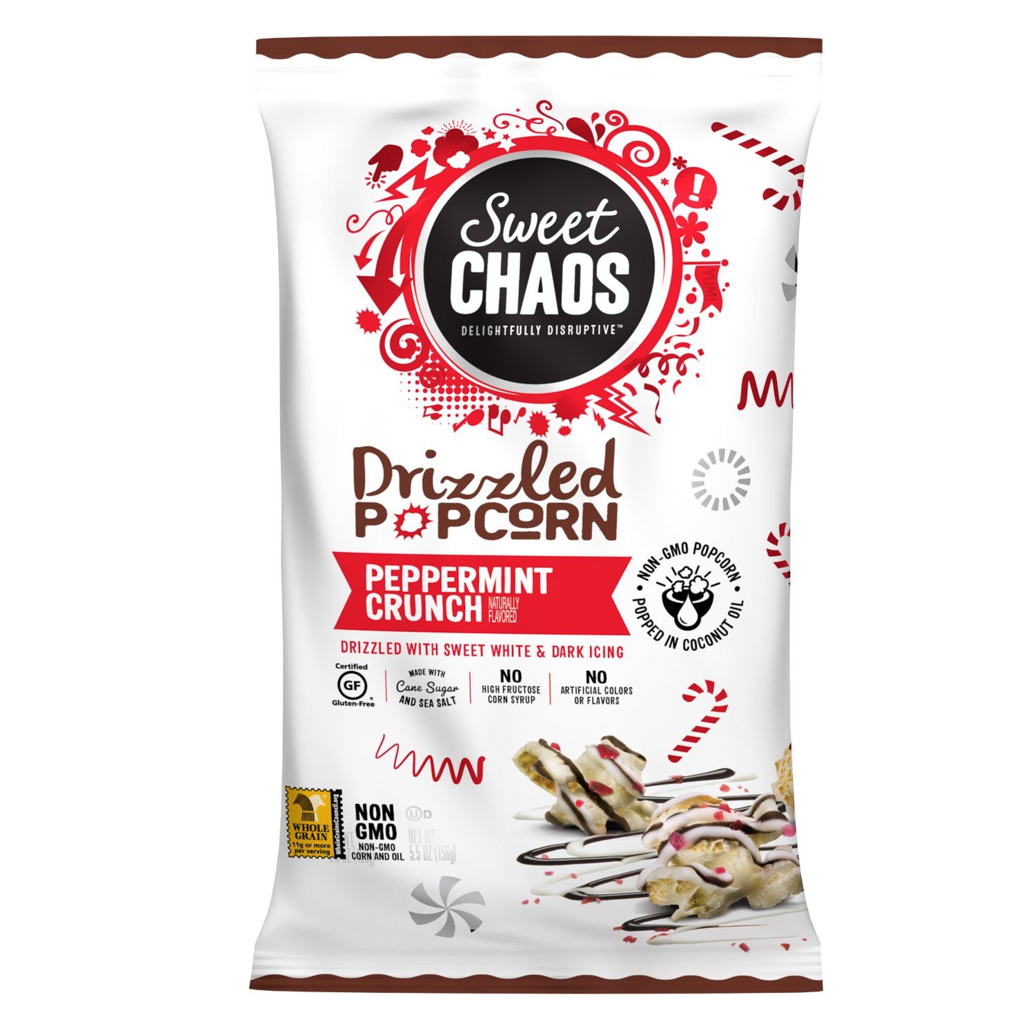 Sweet Chaos Drizzled Popcorns Sweet Chaos Peppermint Crunch 5.5 Ounce 