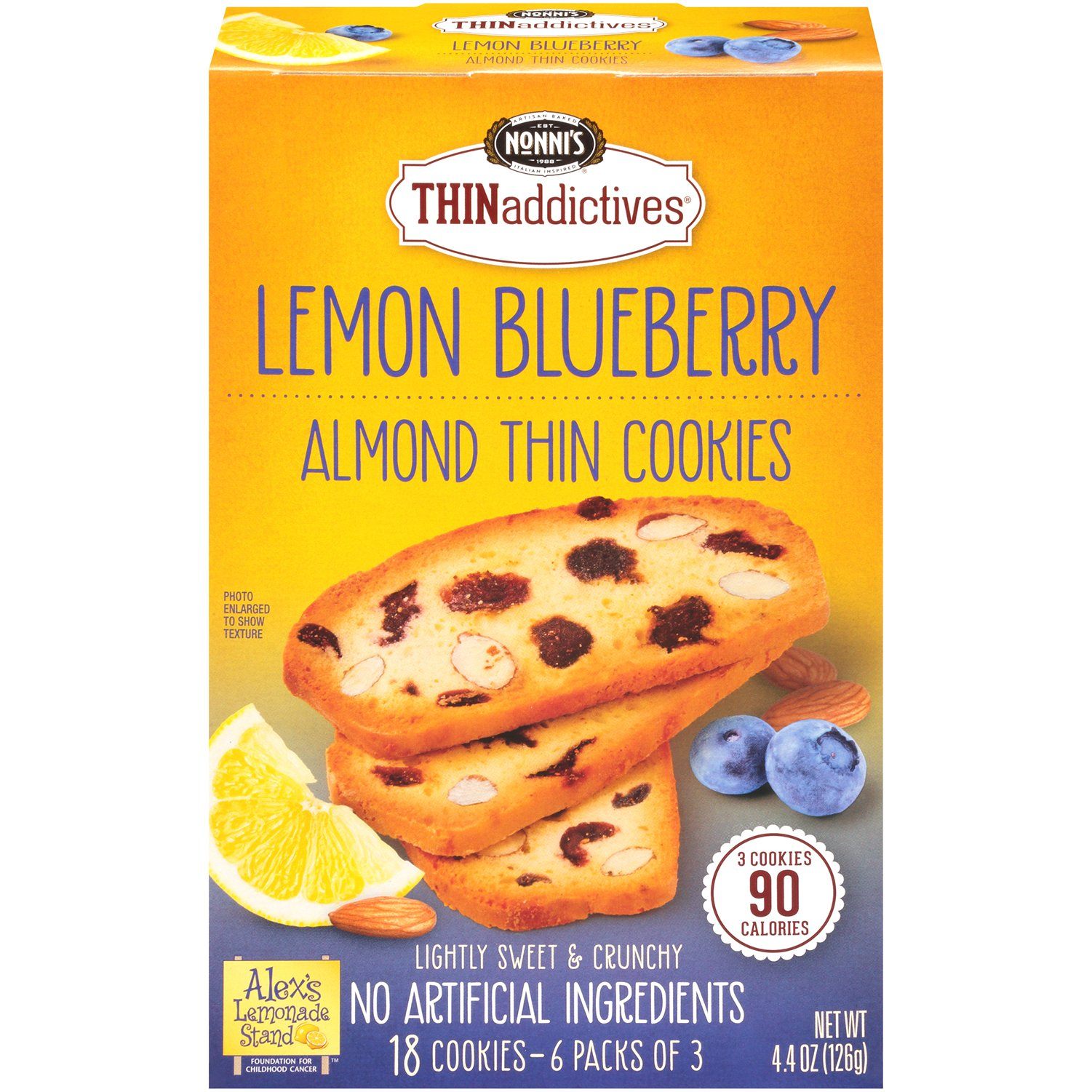 THINaddictives Almond Thin Cookies Nonni's Lemon Blueberry 18 Cookies 