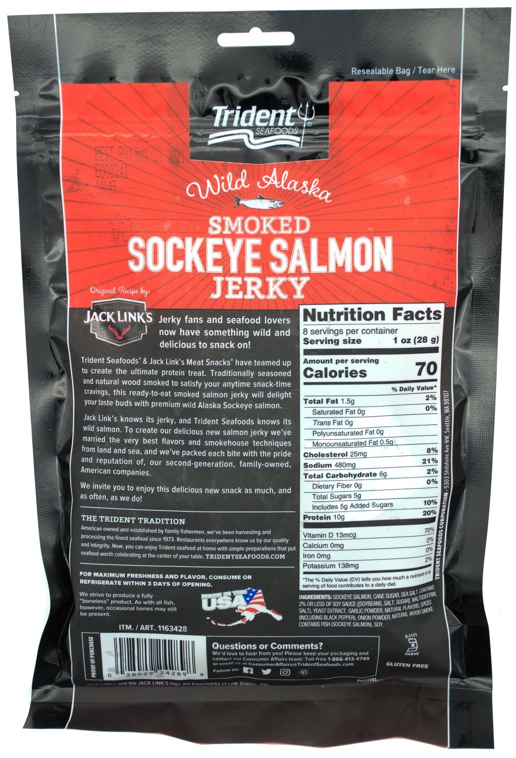 Trident Seafoods Wild Alaskan Smoked Sockeye Salmon Jerky Trident Seafoods 