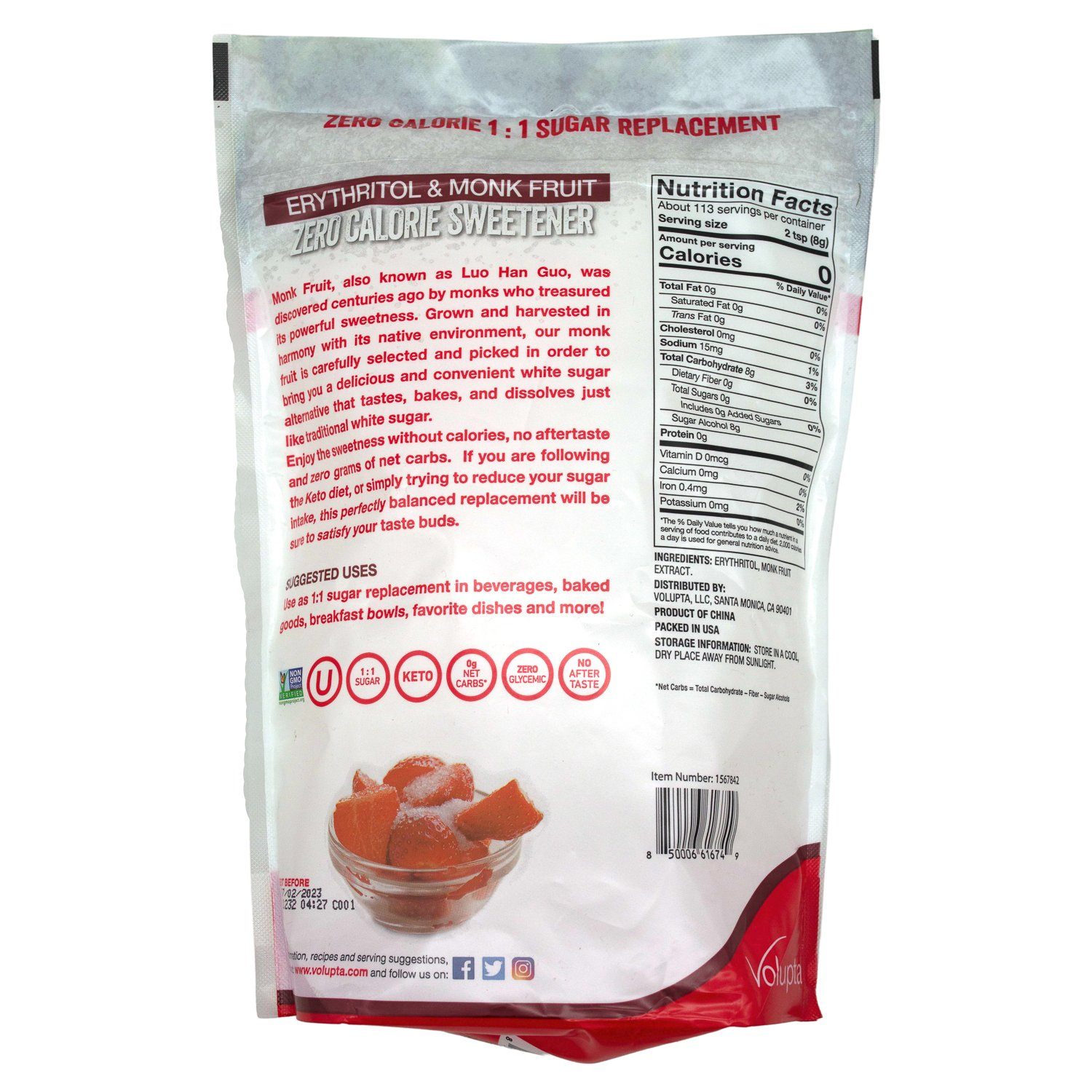 Volupta Zero Calorie Monk Fruit Sweetener with Erythritol Volupta 